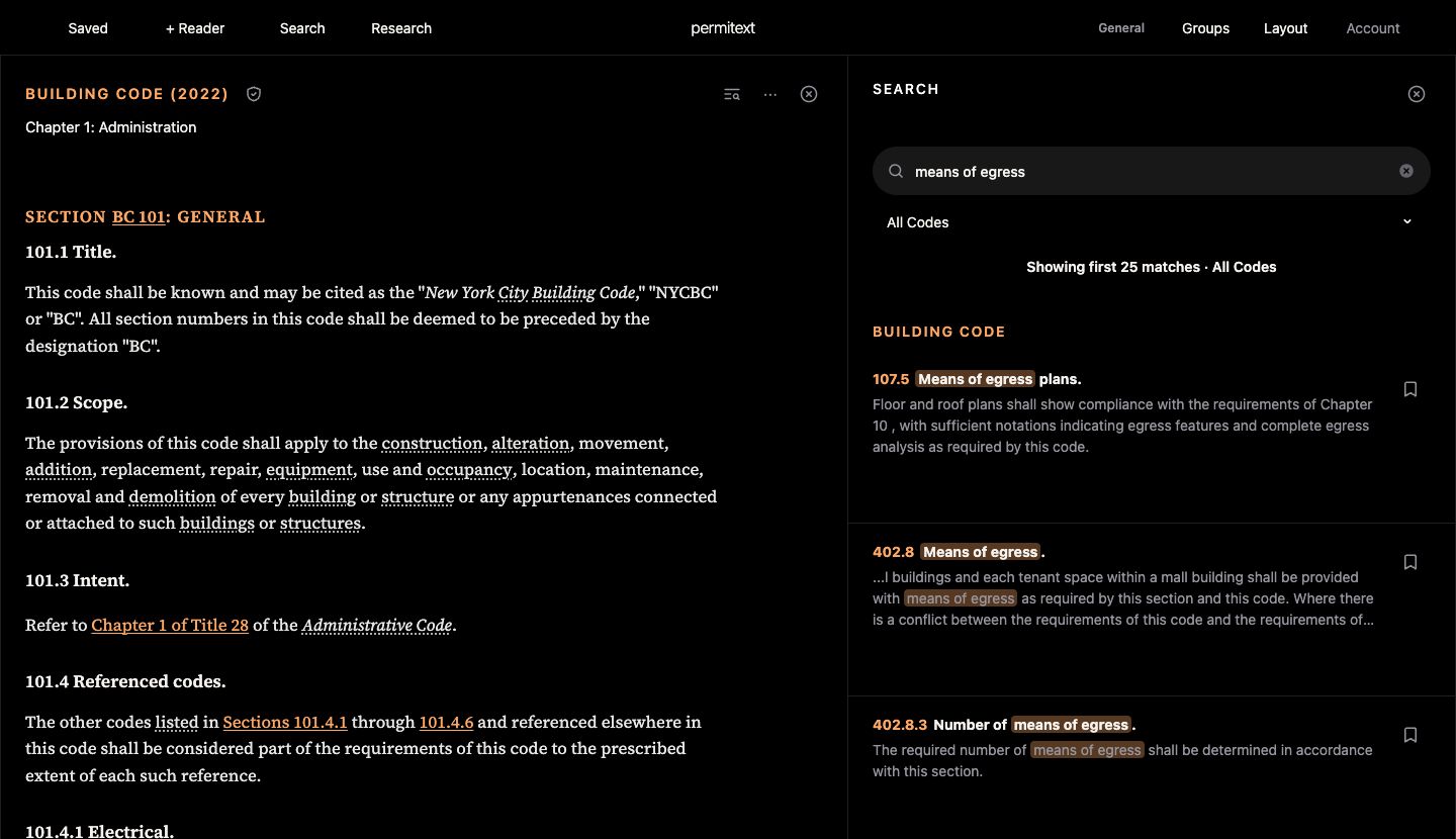 Permitext Reader and Search side by side